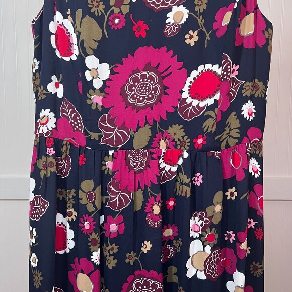 Brooks Brothers Red Fleece Sleeveless Dress Floral Navy Blue Viscose Ruffle Hem - Picture 5 of 14